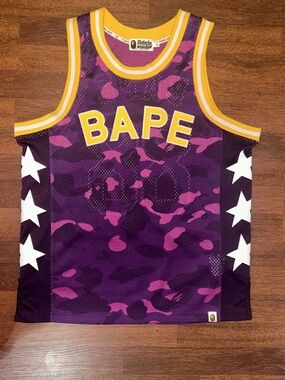 Bape Purple Camo Jersey with Yellow Trim & White Star Panels
